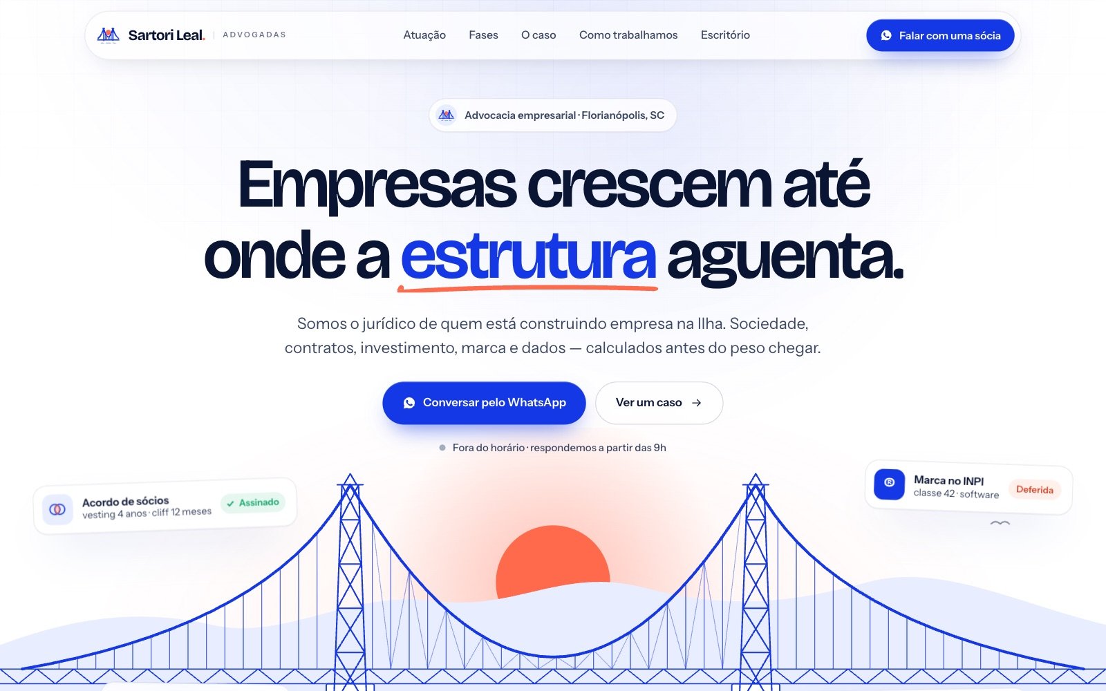 Hero com a Ponte Hercílio Luz desenhada em traço — Sartori Leal Advogadas